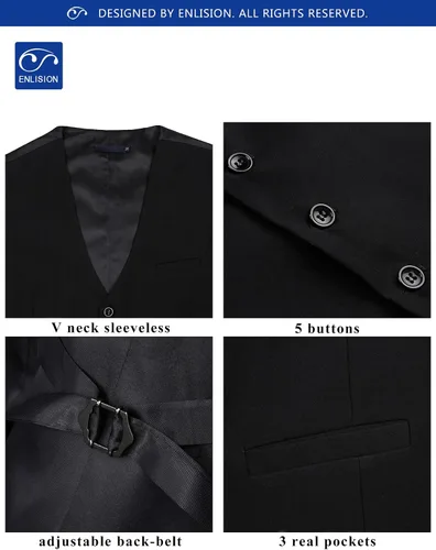 Vista 4 de Enlision Chaleco de traje para hombre, chaleco formal de negocios, chaleco de color sólido para traje o esmoquin