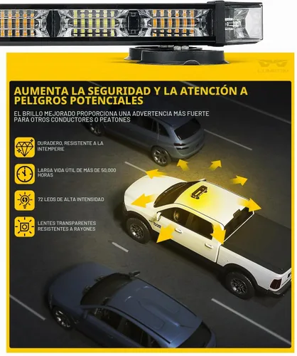 Vista 3 de LUMENIX - Barra de luz estroboscópica de emergencia LED ámbar blanca con controlador