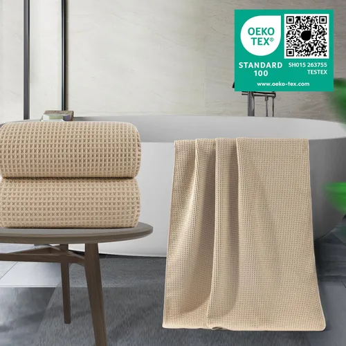 Vista 3 de POLYTE Sábanas de baño de microfibra de secado rápido de 430 GSM sin pelusas, 70 x 35 pulgadas, juego de 2 (tejido gofre)
