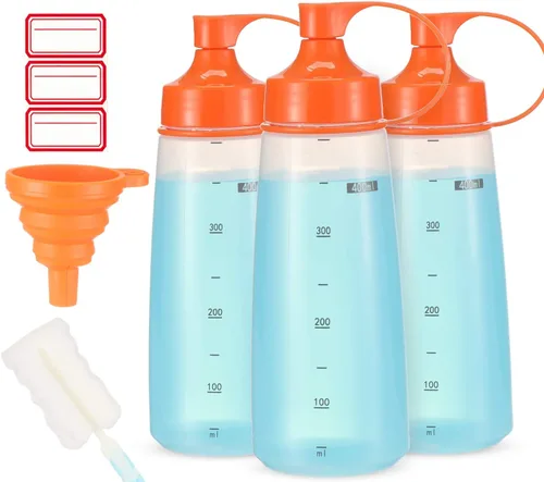 Vista 17 de Botellas de plástico para condimentos para salsas de boca ancha, dispensador de botellas para aderezo de ensalada, aceite de cocina, salsa