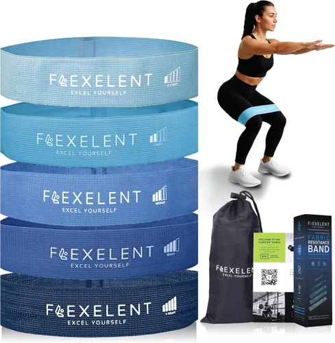 Vista 10 de Bandas de resistencia de tela para hacer ejercicio – 5 niveles de fuerza desde extra ligera hasta extra pesada – Bandas de entrenamiento gruesas