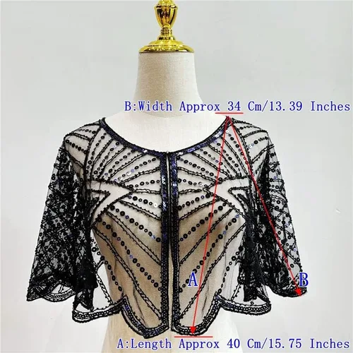 Vista 4 de Specell 1920s Shawl Bridal Shawls Sequin Beaded Shawl And Wraps Bolero Flapper Cover Up For Evening Dresses Wedding Party Etc