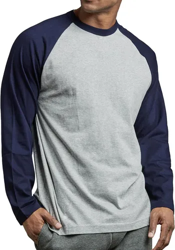 Vista 9 de Camiseta de béisbol raglán para hombre, de algodón, dos tonos, casual, atlética
