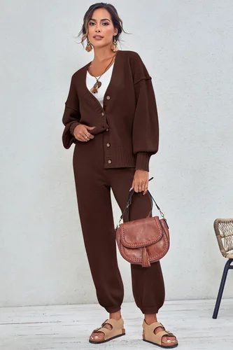 Vista 7 de MAOECO Conjunto de 2 piezas para mujer, suéter de punto y pantalones deportivos de cintura alta