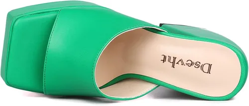Vista 4 de Dsevht Sandalias de plataforma gruesa para mujer, sin cordones, puntera cuadrada, con tacón alto