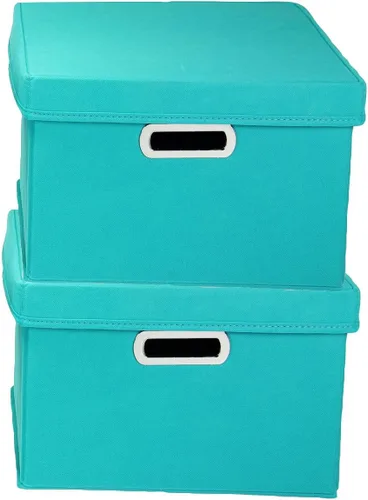 Vista 6 de Household Essentials Cajas de almacenamiento de tela con tapas y asas, color aguamarina Aqua