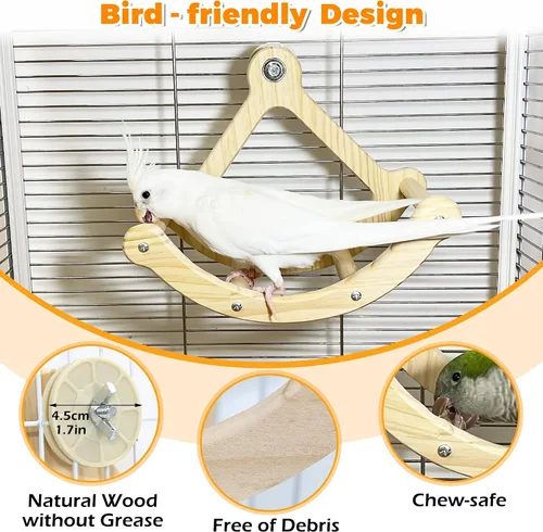Vista 5 de Juguetes de columpio para pájaros con roca para ventana y jaula, percha para pájaros para montaje de succión en la pared, juguetes de madera