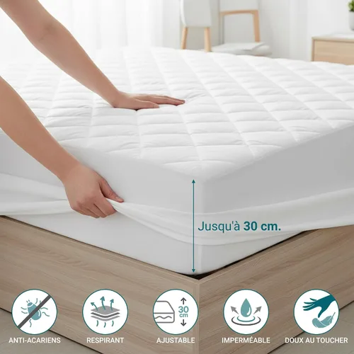 Vista 6 de Protector de colchón acolchado, impermeable y adaptable con cintura elástica, transpirable y resistente a los líquidos, protector de colchón