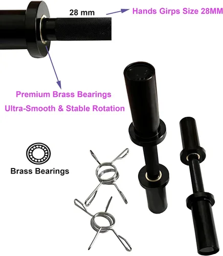 Vista 4 de Olympic Loadable Dumbbell Handle, 16 Inch Steel Barbell with 2 Pairs Collar Clips, 200lb Capacity for Home Gym, Weightlifting, Strength Training and