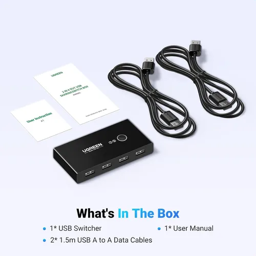 Vista 8 de UGREEN Selector de interruptor USB, 2 computadoras que comparten 4 dispositivos USB 2.0, concentrador de caja de conmutadores periféricos USB 2.0
