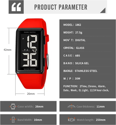 Vista 7 de Reloj de pulsera digital para mujer, resistente al agua, con visualización de la semana