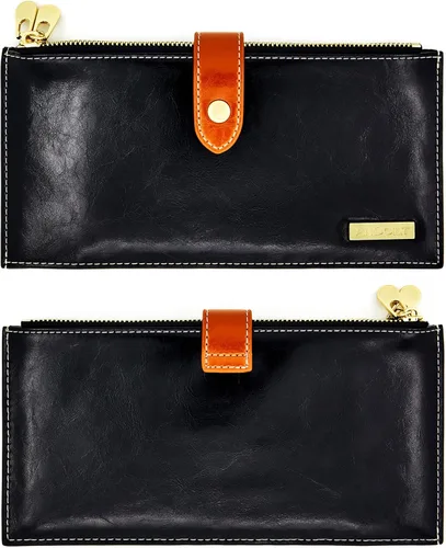 Vista 4 de ANDOILT - Cartera de cuero genuino para mujer con bloqueo RFID para tarjeta de crédito con cremallera