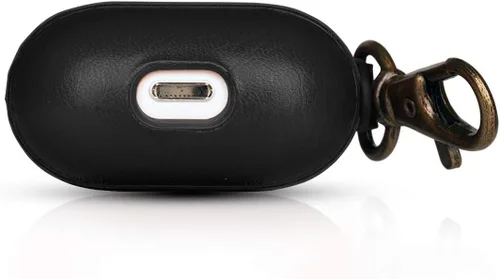 Vista 5 de Dreem Om - Funda para estuche con clip para llavero compatible con AirPods 1 y 2, funda de cuero vegano para Airpods para hombres y mujeres, Negro