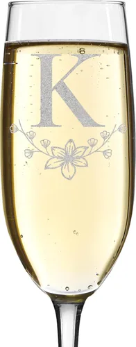 Vista 16 de shop4ever Monograma de letra floral de flauta de champán grabado con láser, 8 oz (L)