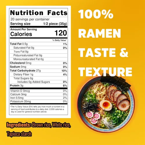 Vista 2 de Fideos ramen sin gluten (10 paquetes) gf fideos sin gluten veganos saludables de arroz integral. Fideos ramen de bajo sodio sin sazonar. Pasta sin