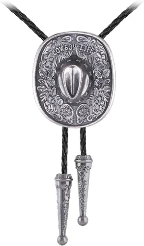 Vista 3 de Jeilwiy Corbata de bolo para hombre, corbata de vaquero occidental, collar de corbata de bolo dorado, corbata de cuero, corbata de Halloween