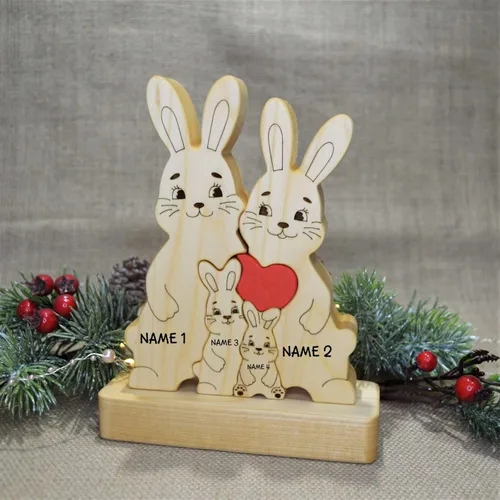 Vista 5 de Rompecabezas personalizado con nombre de la familia, rompecabezas de oso de madera, rompecabezas de madera personalizable de roble decorativo