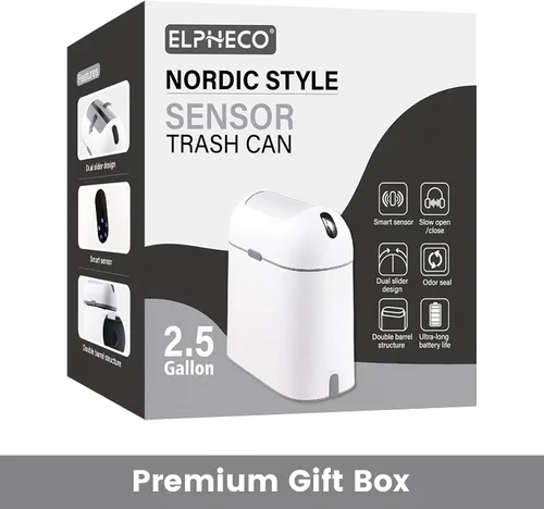 Vista 6 de ELPHECO Cubo de basura para baño, 2.5 galones, con sensor de movimiento, impermeable, con tapa de mariposa, decoración de baño, cesta de basura