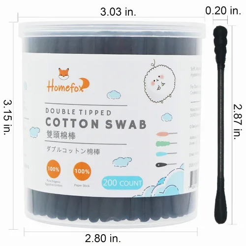 Vista 2 de Hisopos de algodón negro en espiral, 200 unidades de algodón orgánico, gótico, para baño, firmemente envueltos, puntas de algodón de carbón, palillo