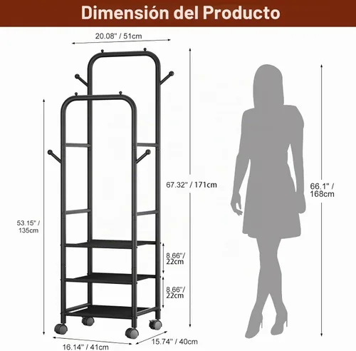 Vista 4 de Furologee - Percheros enrollables para colgar ropa, con dobles varillas, con ruedas, perchereros resistentes, perchero metálico portátil