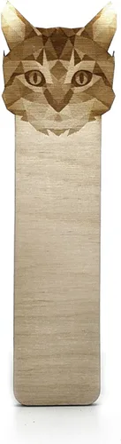 Vista 4 de Marcador de madera grabado con oso Marcalibros geométrico de madera de abedul báltico ¡Gran idea de regalo!