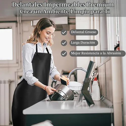 Vista 4 de PEASUG Delantal de carnicero impermeable ajustable de 43 x 23 pulgadas para jardín de cocina Correas ajustables para un ajuste cómodo, fácil