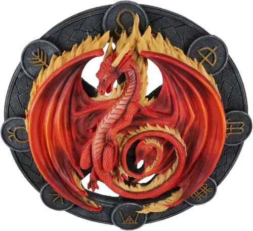 Vista 8 de Ebros Gift Wicca Neo Paganism Sabbats Rueda del Año Fantasía Dragón con símbolos sagrados Decoración de pared Escultura por Anne Stokes Dragons