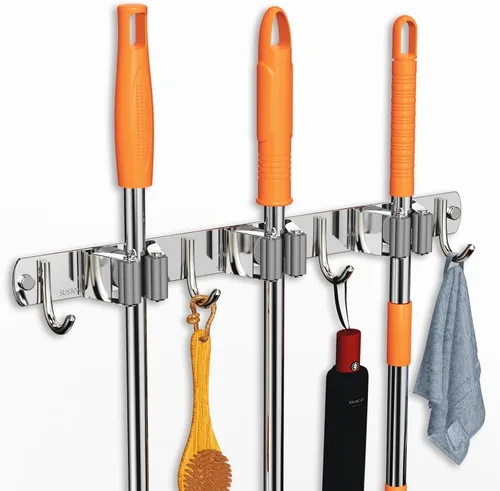Vista 9 de CUXIXA Paquete de 2 Soportes de Pared para Trapeador y Escoba, Soporte Colgante de Pared Antideslizante para Escoba, Organizador de Trapeador