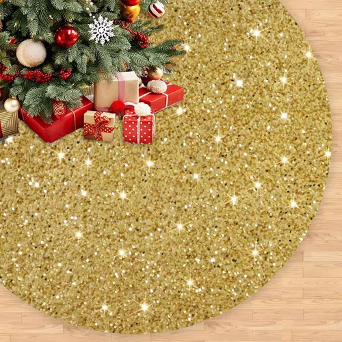 Vista 20 de Faldas de árbol moradas de Navidad de 21 pulgadas, faldas de árbol de lentejuelas con purpurina, decoración de tela de terciopelo, falda de árbol