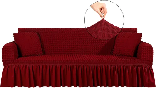 Vista 10 de SmoothNovelty Juego de 1 funda para sofá y 2 fundas para sofá con falda, duradero, lavable, de alta elasticidad, protector de muebles