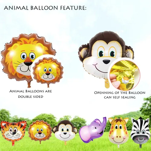 Vista 3 de Decoraciones de Fiesta de Cumpleaños de Safari de Selva - Paquete de 6 Globos Gigantes de Animales para Niños de Safari, Fiesta de Baby Shower