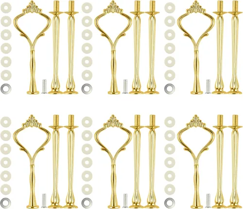 Vista 16 de Juego de 6 bandejas escalonadas para soporte de pastel, corona, soporte de 3 niveles para tartas, accesorios para bodas y fiestas, resina para Negro