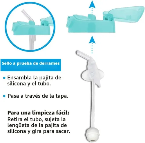 Vista 3 de Marca Amazon Mama Bear - Vaso sorbo de silicona a prueba de derrames, apto para lavavajillas, con asas extraíbles, sin BPA, 9 onzas, azul/verde