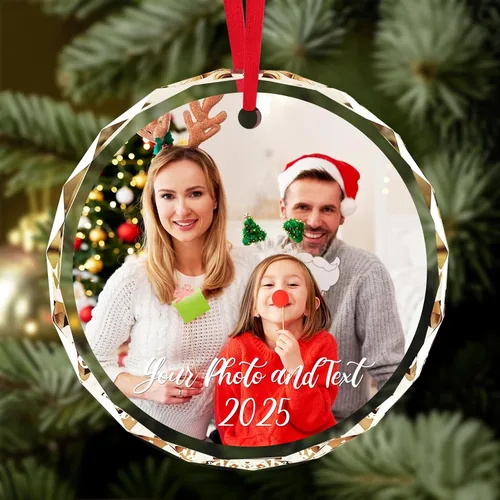 Vista 15 de Adornos de Navidad personalizados 2025 – Decoración de cristal de Navidad personalizada con foto/nombre, adorno colgante de cristal de cristal