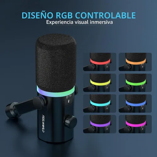 Vista 5 de FEELWORLD PM1 XLR USB Negro Metal Podcast Micrófono Dinámico con Escritorio