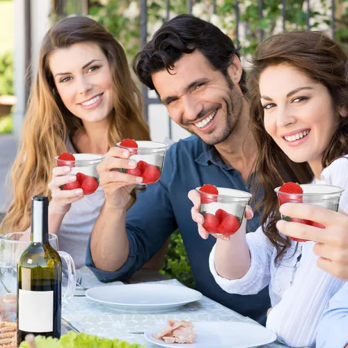 Vista 6 de Ziliny 100 copas de vino de plástico de 9 onzas sin tallo, desechables, copas de vino de plástico para fiestas, bodas, cumpleaños, cócteles