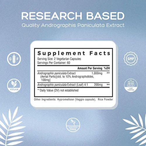 Vista 6 de NCL Andrographis Paniculata 1,200mg - 100mg Andrographolides, 120 Cápsulas