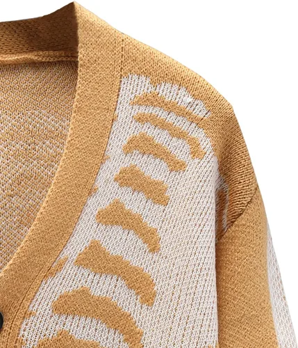 Vista 3 de SHENHE Cárdigan de manga larga con estampado de esqueleto para hombre, cuello en V, con botones