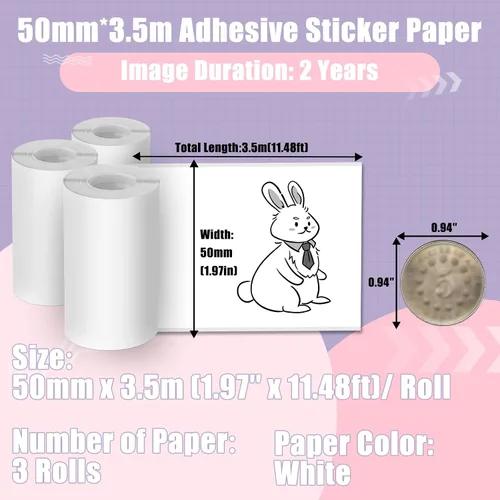 Vista 5 de Papel adhesivo térmico compatible con Phomemo M02/M02 Pro/M02S/P2S/M03/M04S/T02 Mini impresora adhesiva, 1.969 in x 11.5 ft, 3 rollos de etiquetas