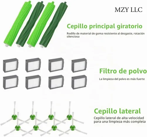 Vista 2 de Piezas de repuesto para aspiradora iRobot Roomba i7 i7+ i2 i3 i3+ i4 i4+ i6 i6+ i8 i8+/Plus j7 j7+ E5 E6 E7, Series I, E y J, 2 juegos de cepillos