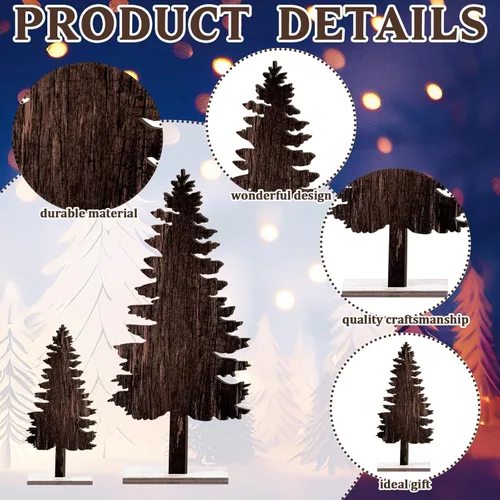 Vista 6 de Barydat - 4 piezas de decoración de mesa de Navidad de verano de madera para Navidad en julio, árbol de pino, reno, centro de mesa, letrero de mesa