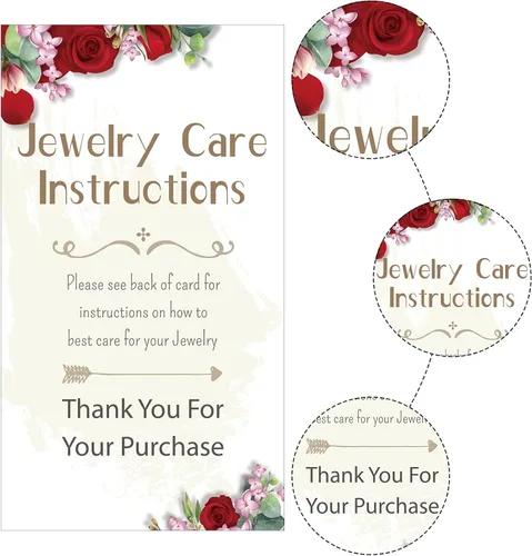 Vista 2 de 200 tarjetas de instrucciones de joyería, tarjetas de cuidado de joyas, instrucciones de cuidado de joyas, insertos de 3.5 x 2 pulgadas, embalaje