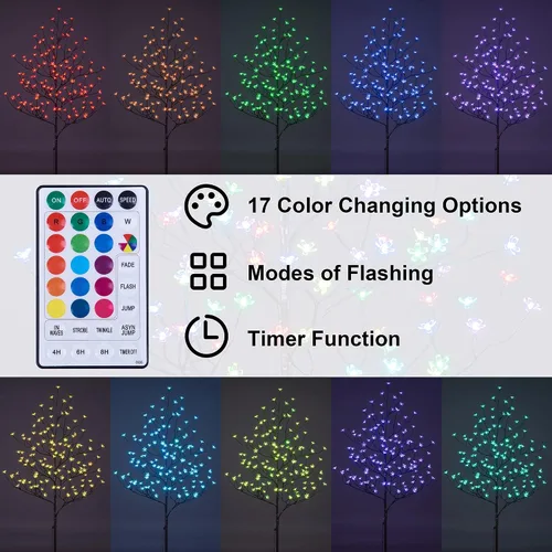 Vista 2 de Lightshare Árbol iluminado de flor de cerezo de 5 pies, RGB con control remoto, 16 modos de cambio