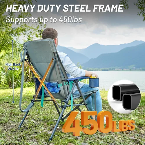 Vista 5 de TIMBER RIDGE Silla de campamento de gran tamaño con soporte lumbar, silla plegable portátil resistente para adultos soporta 450 libras para césped