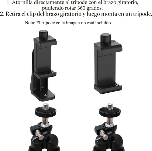 Vista 7 de Ailun - Soporte para teléfono, adaptador de trípode vertical y horizontal, soporte giratorio con tornillo de 1/4 pulgadas, clip ajustable