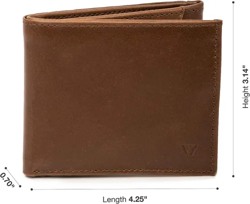 Vista 2 de VELEZ Carteras de cuero genuino para hombre, Café nogal, Cartera triple
