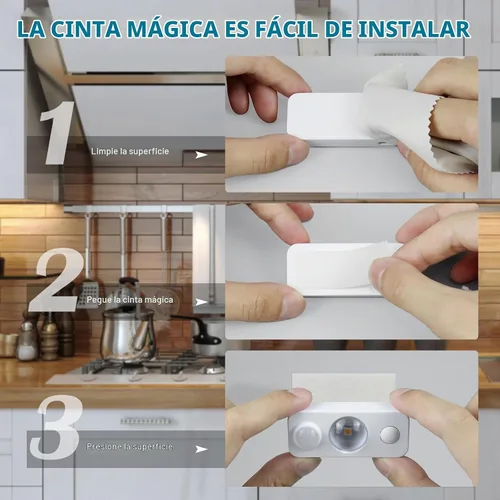 Vista 6 de Luces LED Puck con Sensor de Movimiento, Iluminación Inalámbrica Recargable para Debajo del Gabinete, Luz Nocturna Regulable, Luces Debajo