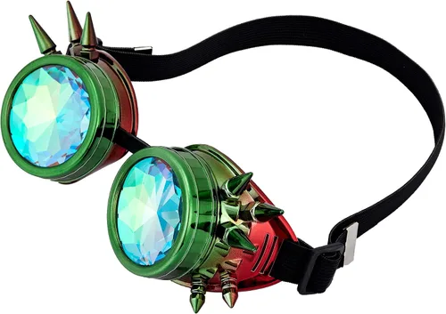Vista 78 de Gafas de caleidoscopio retro con pinchos, gafas de cristal arcoíris steampunk estilo soldadura, gafas de cosplay punk