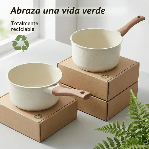 Vista 9 de Cacerola antiadherente de cerámica con tapa, olla pequeña antiadherente de 2.0 cuartos de galón con mango que se mantiene fresco, olla de cocción