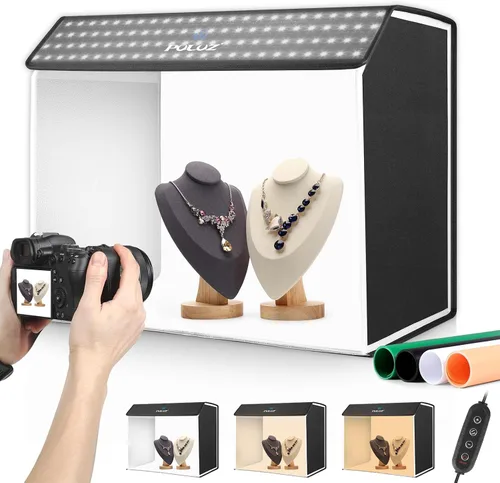 Vista 15 de Caja de luz de estudio fotográfico mini de Puluz, kit de tienda de fotos portátil, carpa plegable para fotografía con CRI >95, 104 luces LED y 6